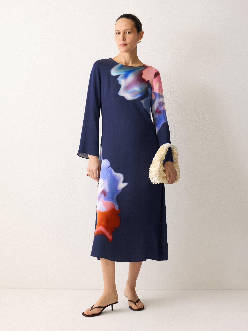 Jigsaw Dreamy Floral Midi Dress Navy