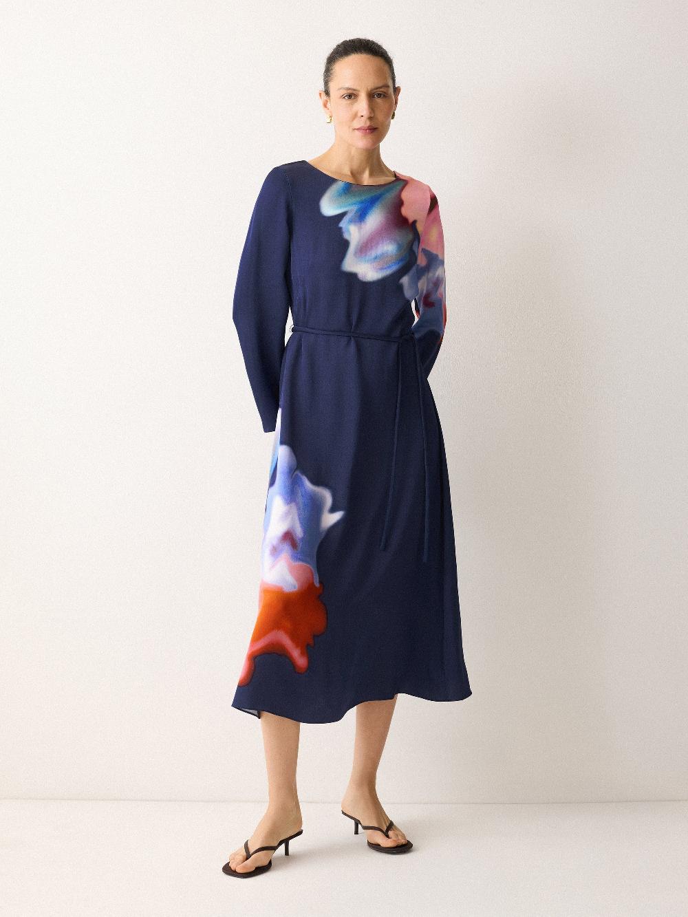Jigsaw Dreamy Floral Midi Dress Navy