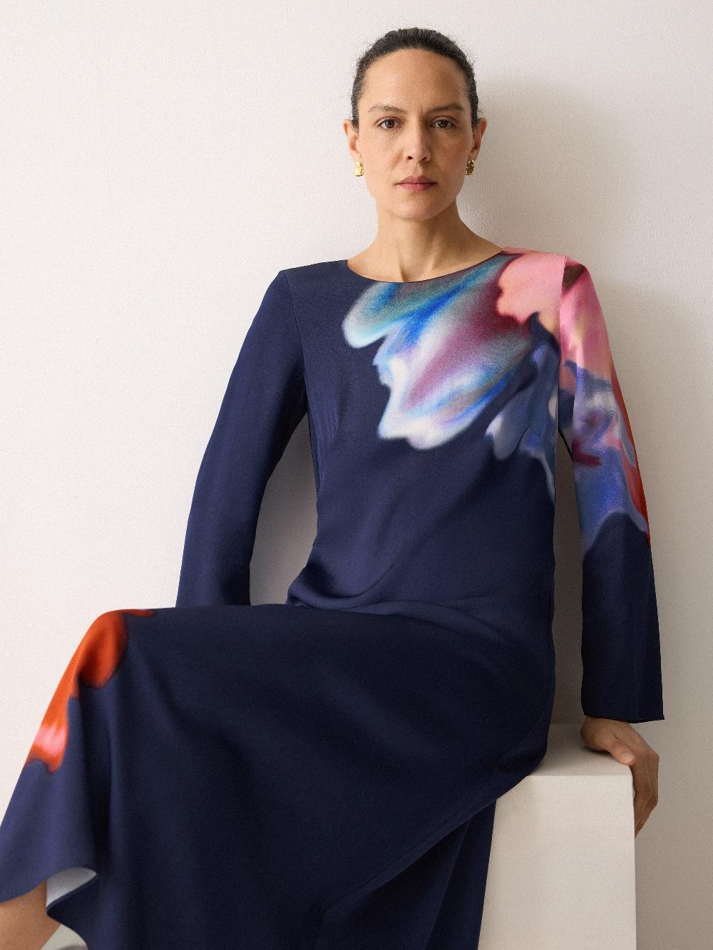 jigsaw Dreamy Floral Midi Dress Navy