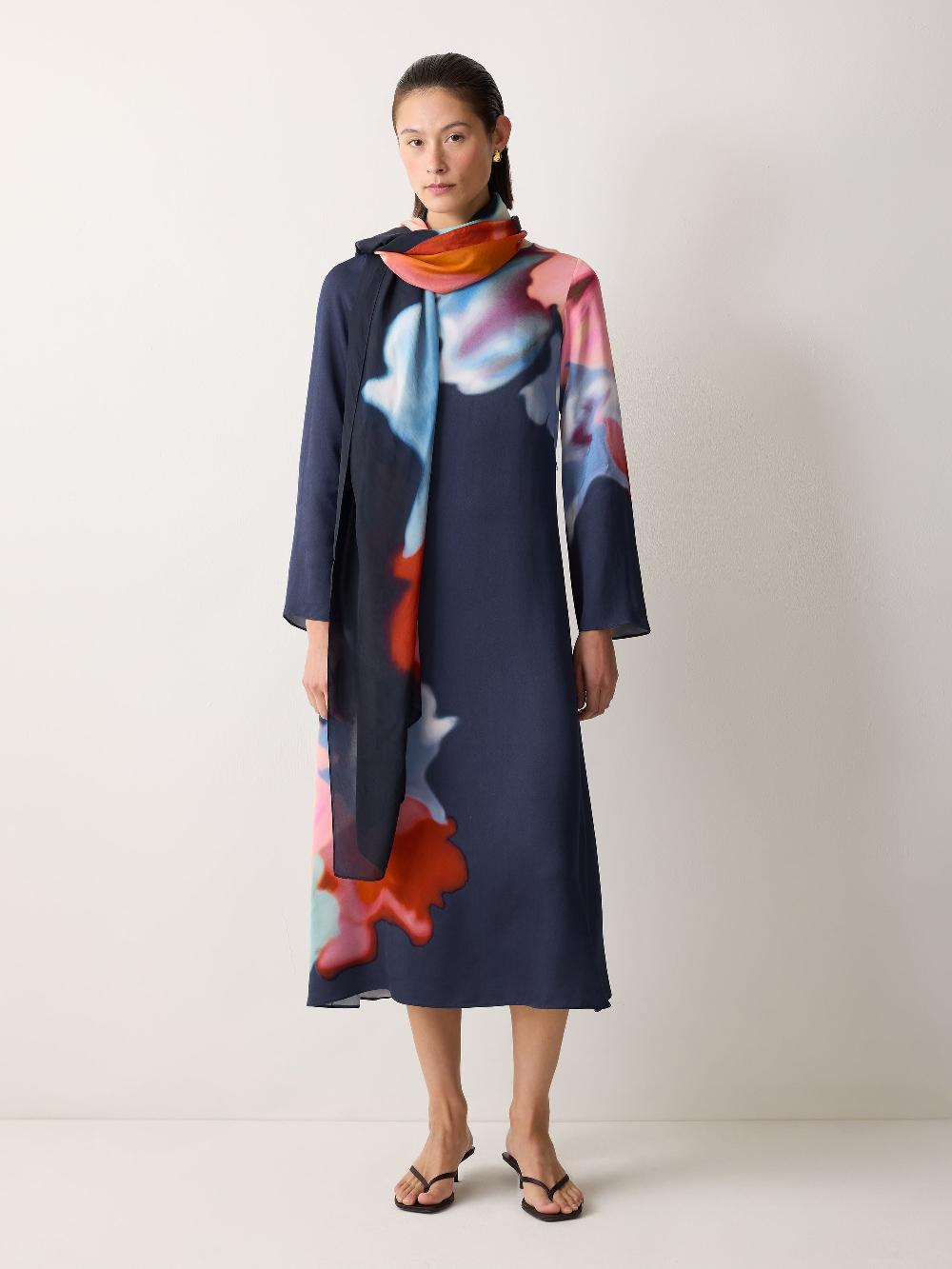 Jigsaw Dreamy Floral Silk Shawl Navy