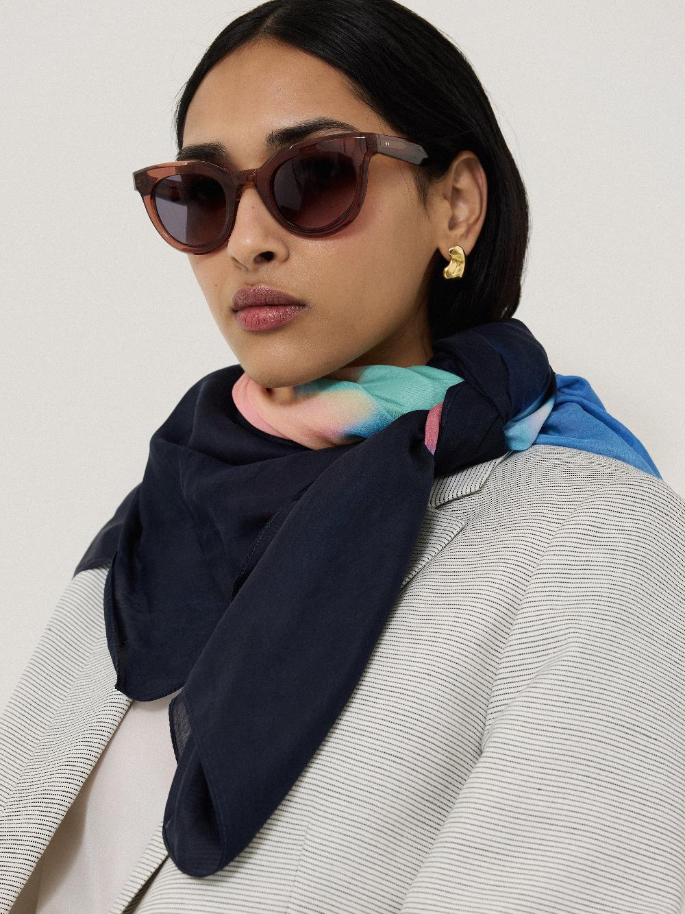 Jigsaw Dreamy Floral Silk Shawl Navy