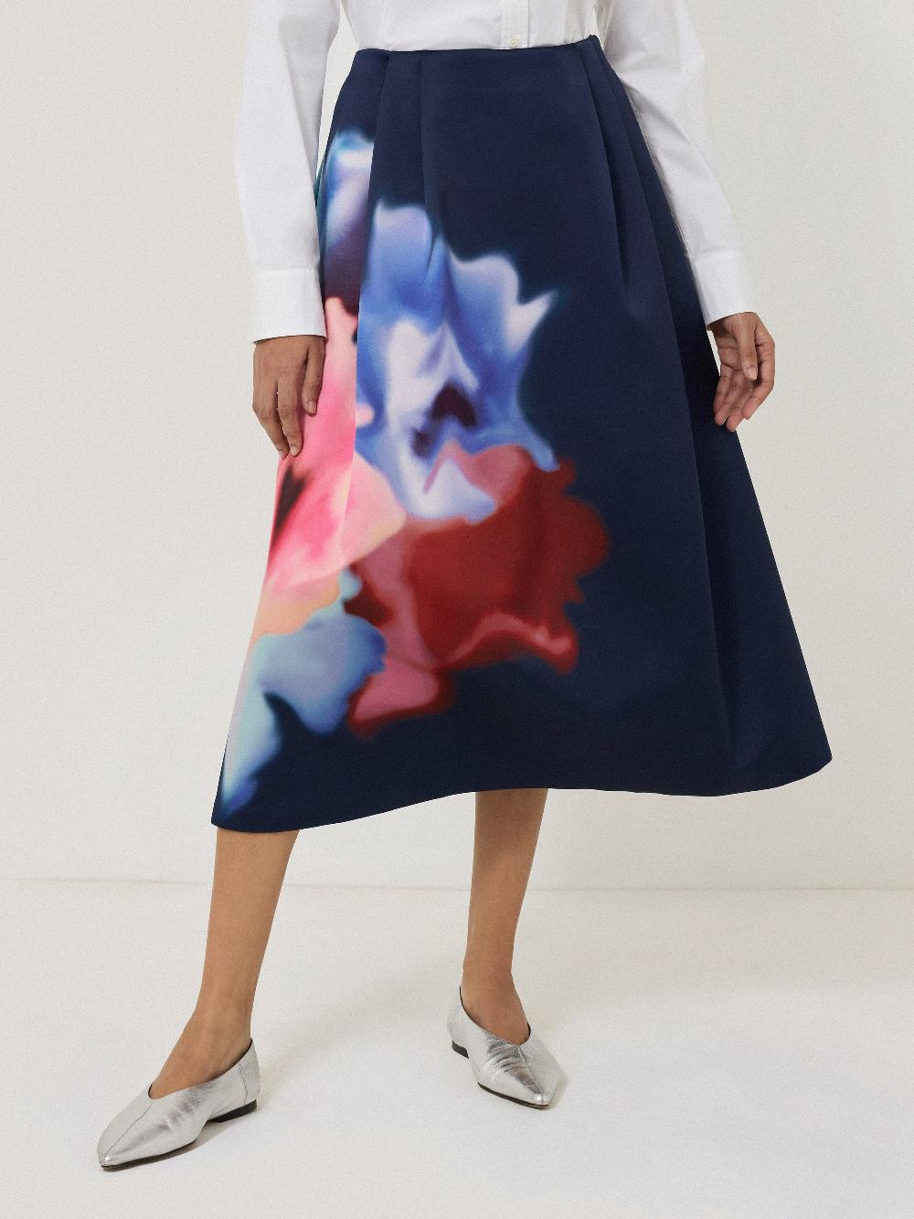 Jigsaw Dreamy Floral Volume Skirt Navy