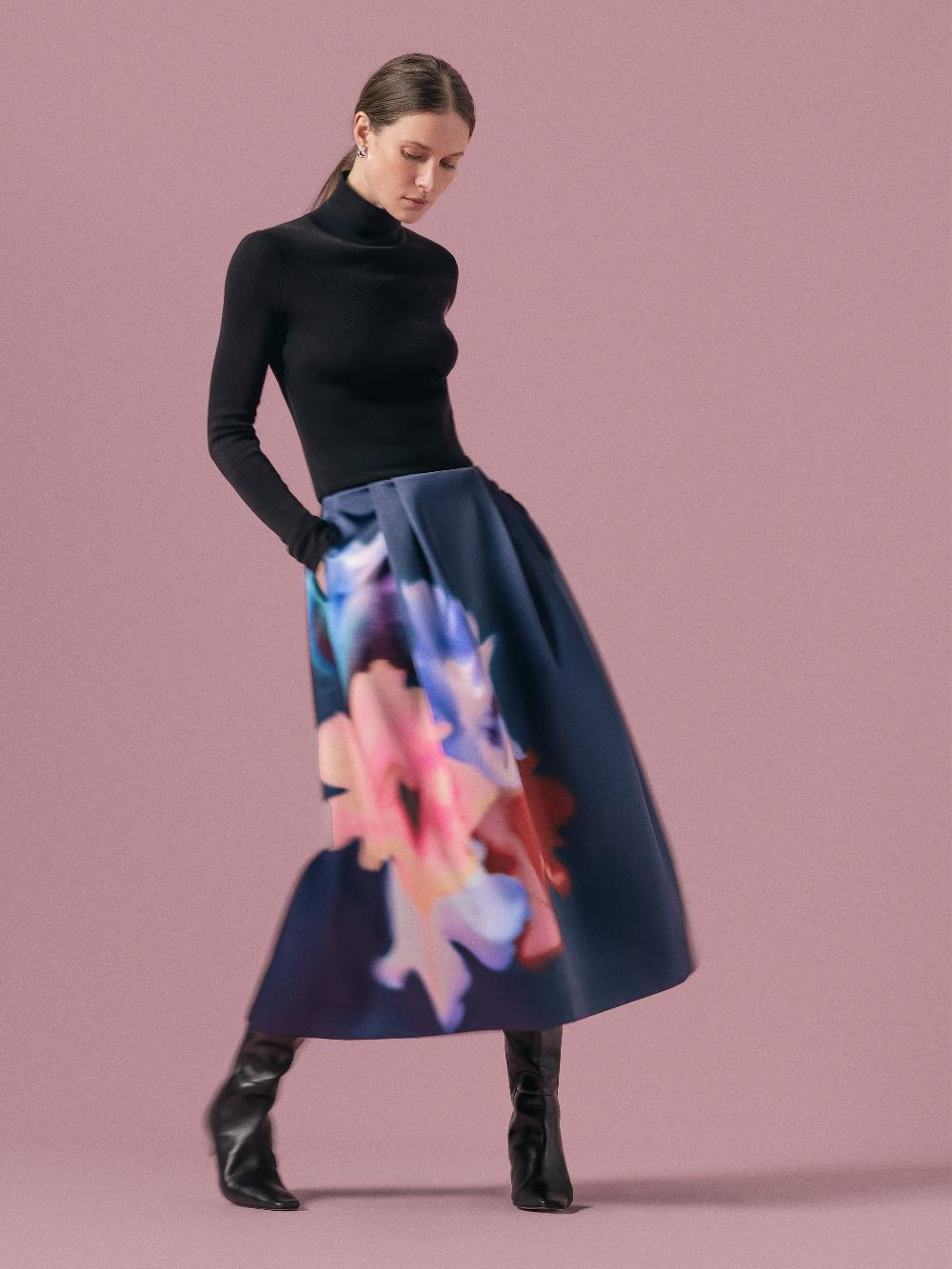 jigsaw Dreamy Floral Volume Skirt Navy