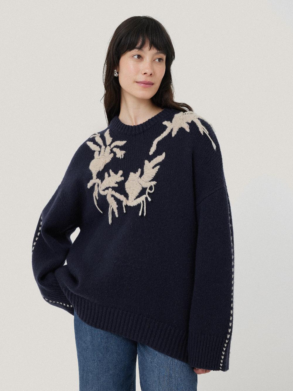 Jigsaw Embroidered Knitted Jumper Navy