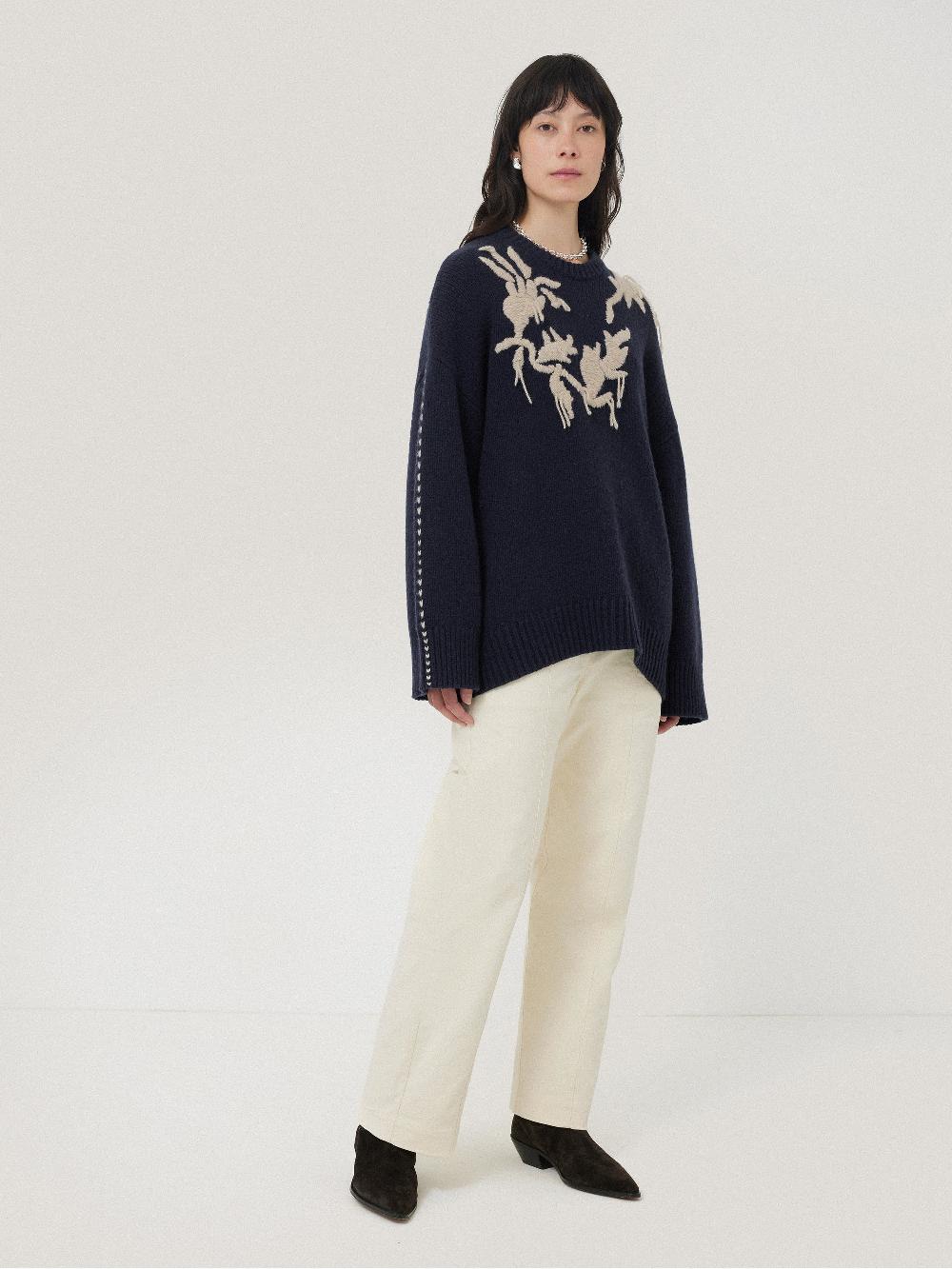 Jigsaw Embroidered Knitted Jumper Navy