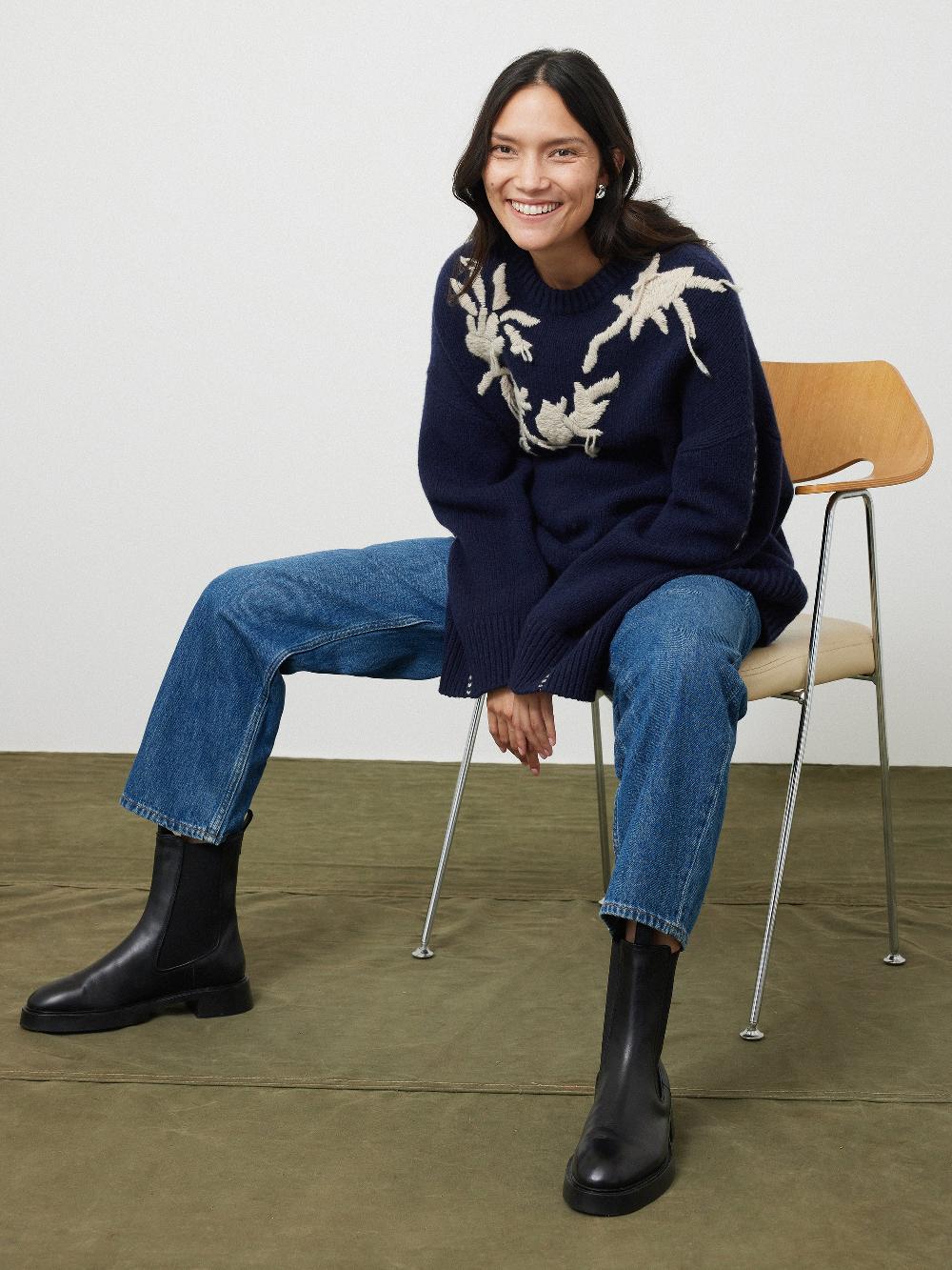 jigsaw Embroidered Knitted Jumper Navy