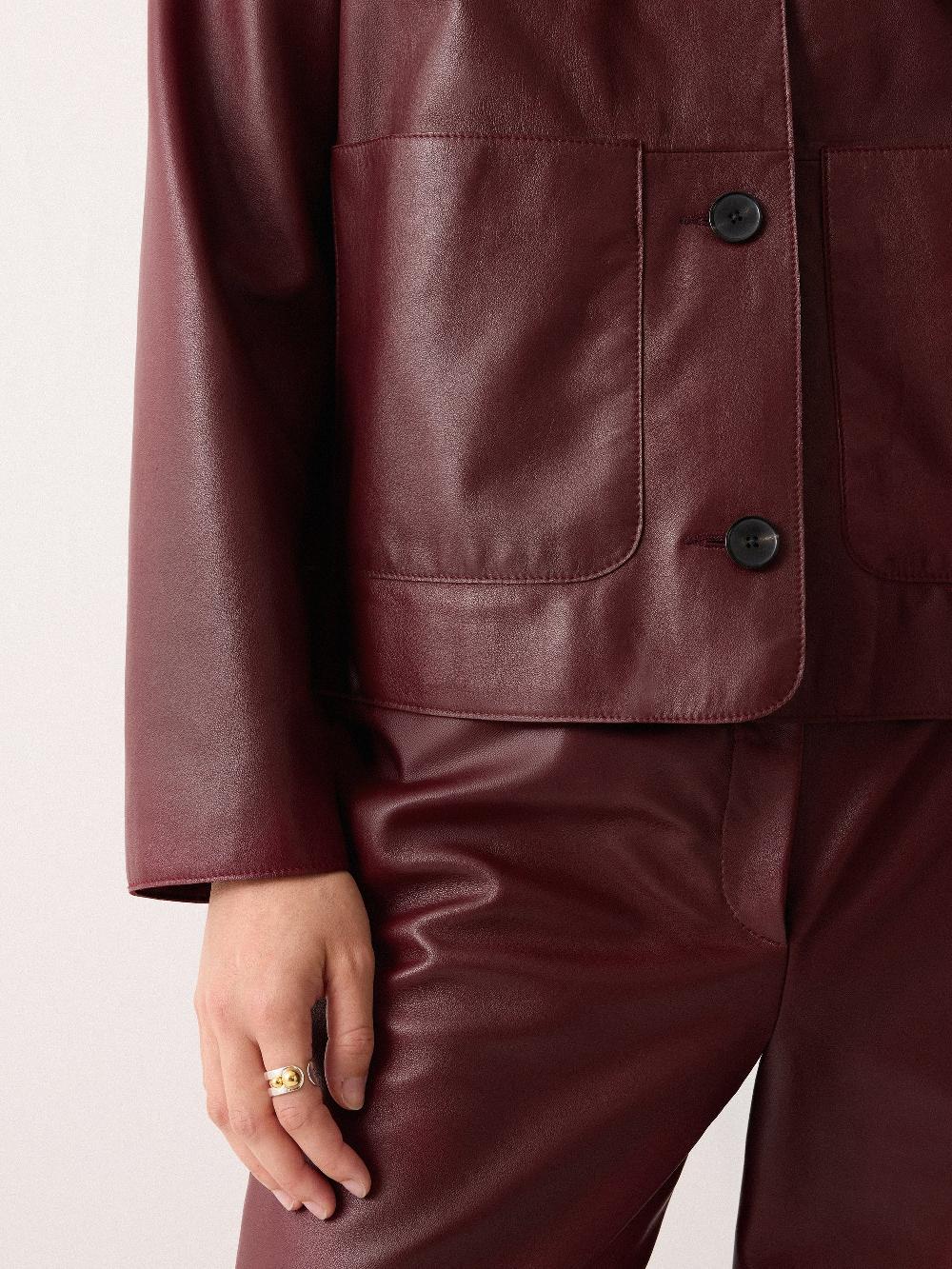 Jigsaw Eve Leather Cropped Jacket Red