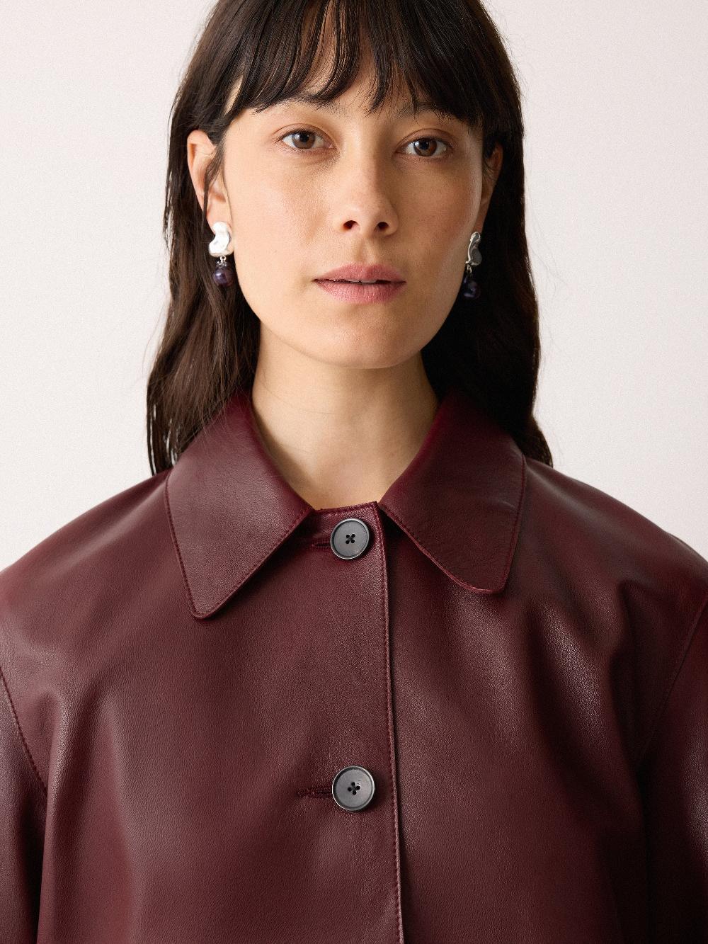 Jigsaw Eve Leather Cropped Jacket Red