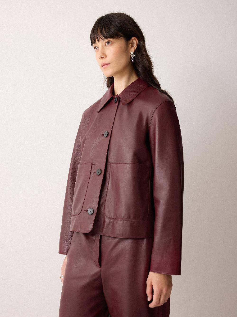 Jigsaw Eve Leather Cropped Jacket Red