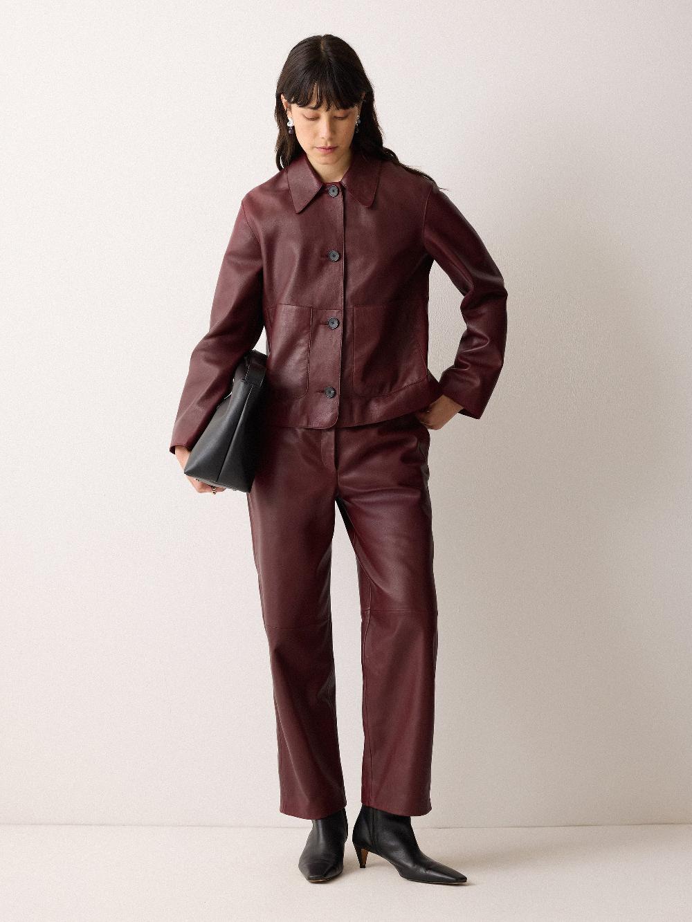 jigsaw Eve Leather Cropped Jacket Red