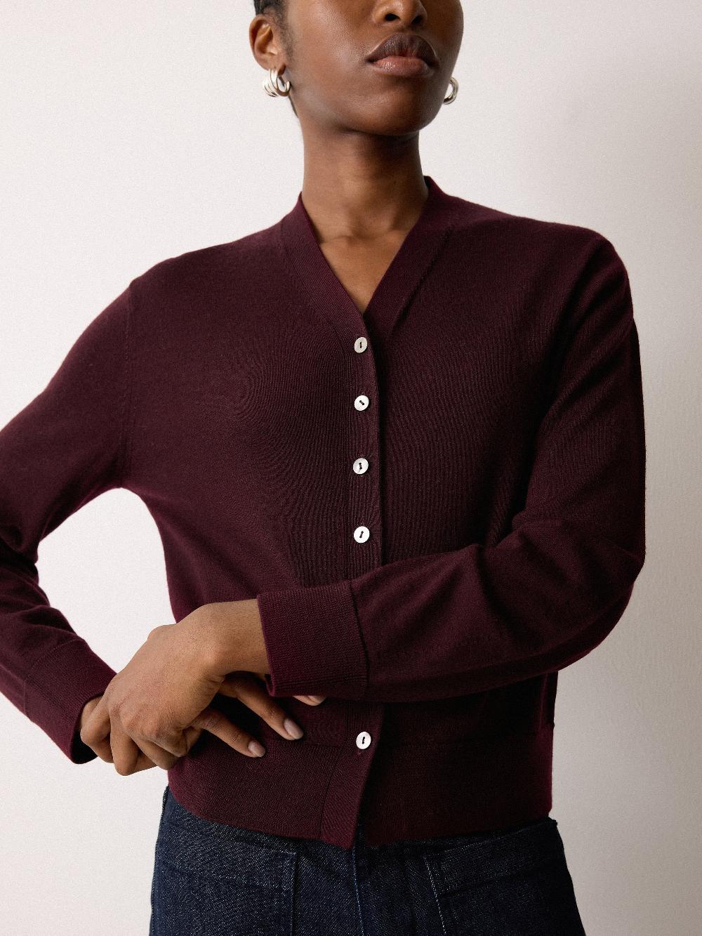 Jigsaw Fine Merino Cardigan Top Burgundy
