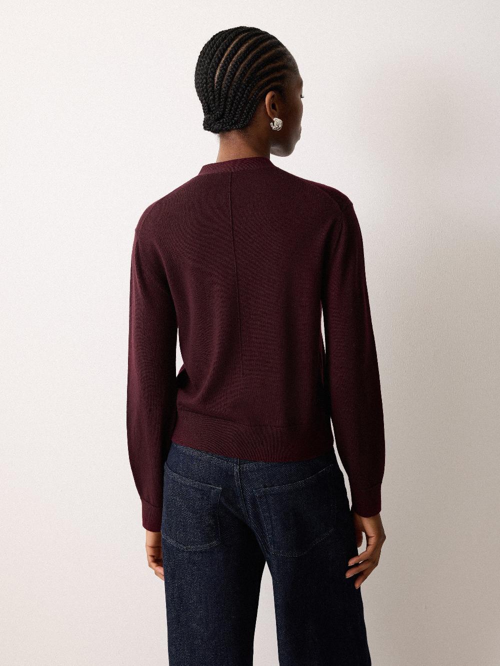 Jigsaw Fine Merino Cardigan Top Burgundy