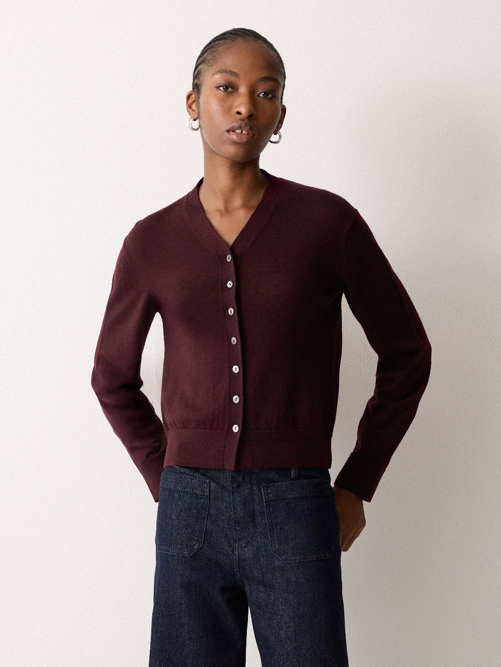 Jigsaw Fine Merino Cardigan Top Burgundy