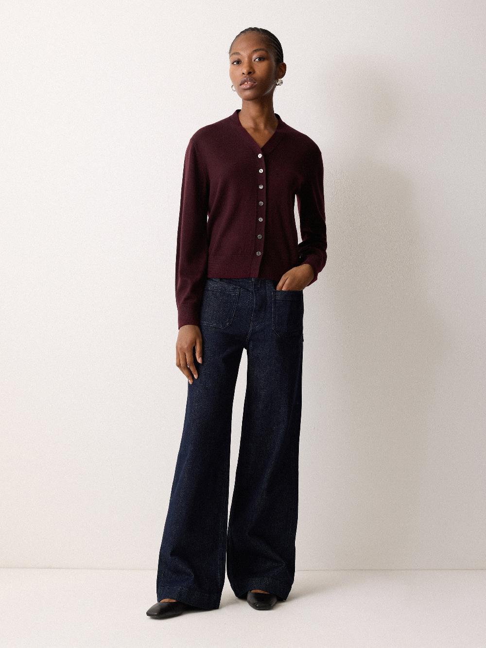 jigsaw Fine Merino Cardigan Top Burgundy