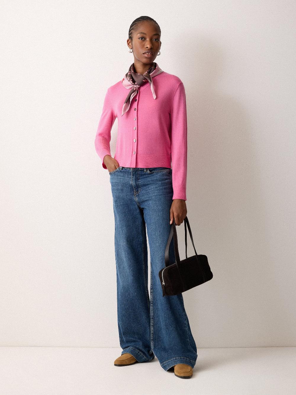 Jigsaw Fine Merino Cardigan Top Pink