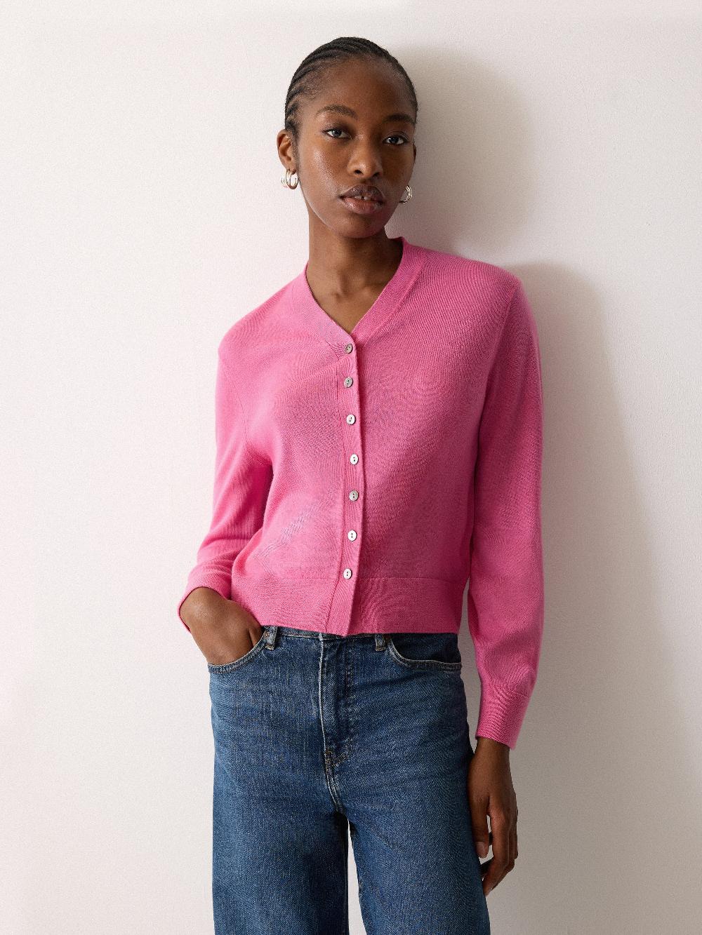 jigsaw Fine Merino Cardigan Top Pink