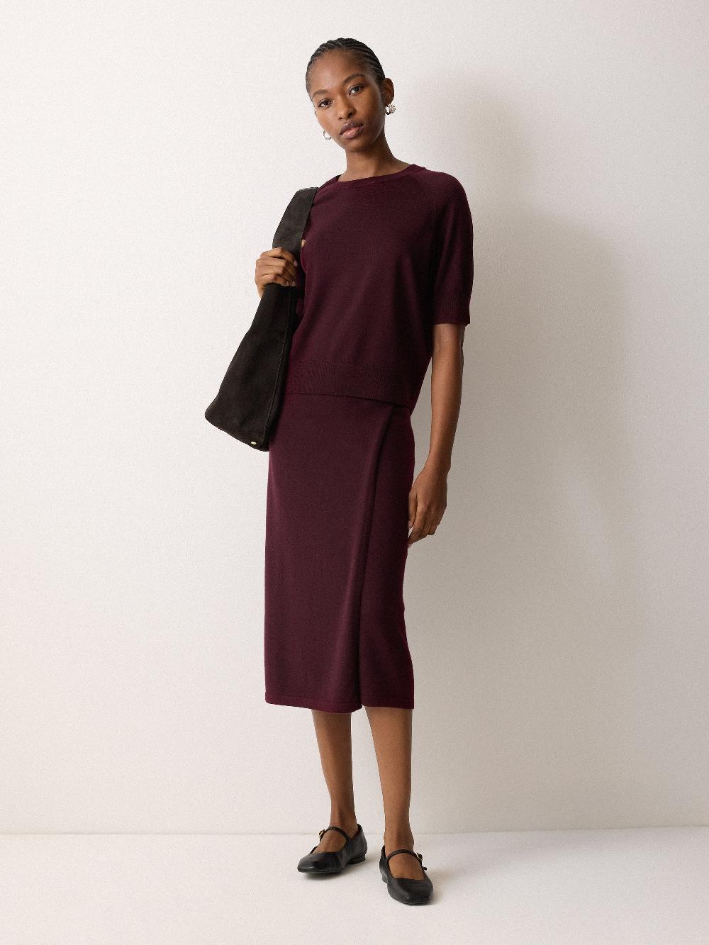 Jigsaw Fine Merino Raglan T-shirt Burgundy