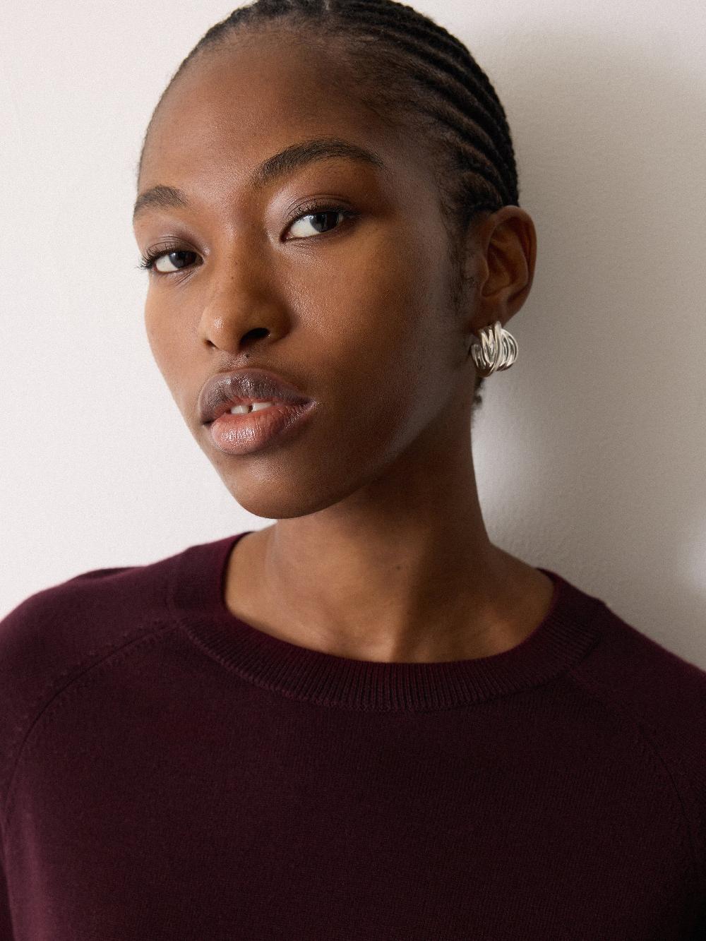 Jigsaw Fine Merino Raglan T-shirt Burgundy