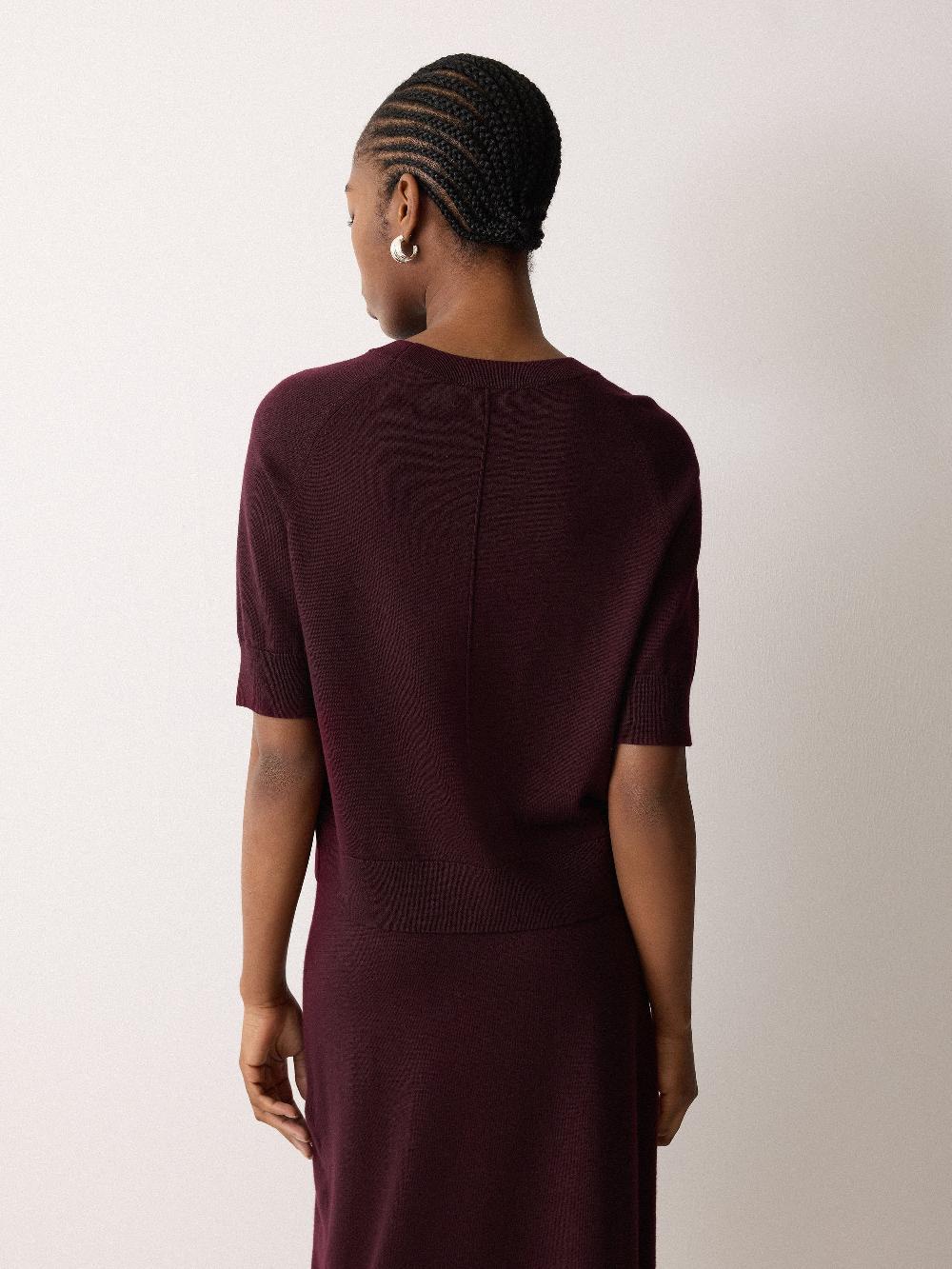 Jigsaw Fine Merino Raglan T-shirt Burgundy