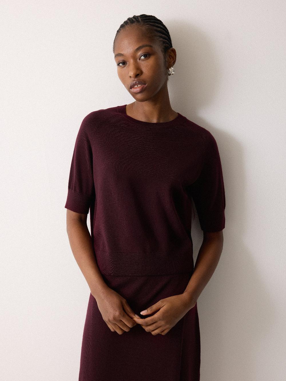 jigsaw Fine Merino Raglan T-shirt Burgundy