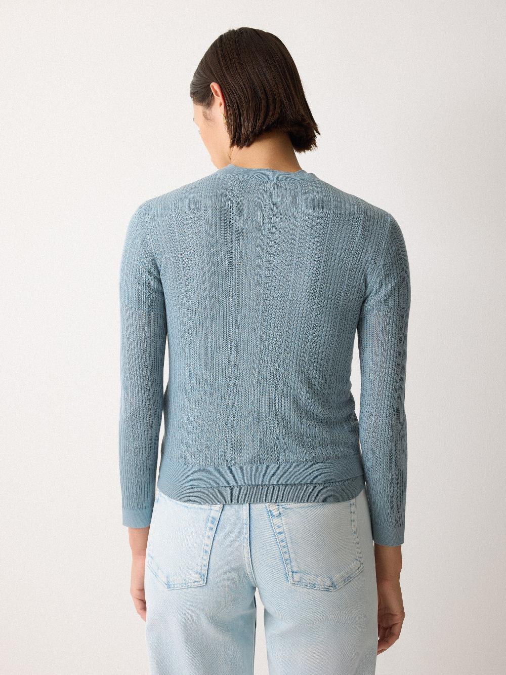 Jigsaw Fine Pointelle Cable Cardigan Blue