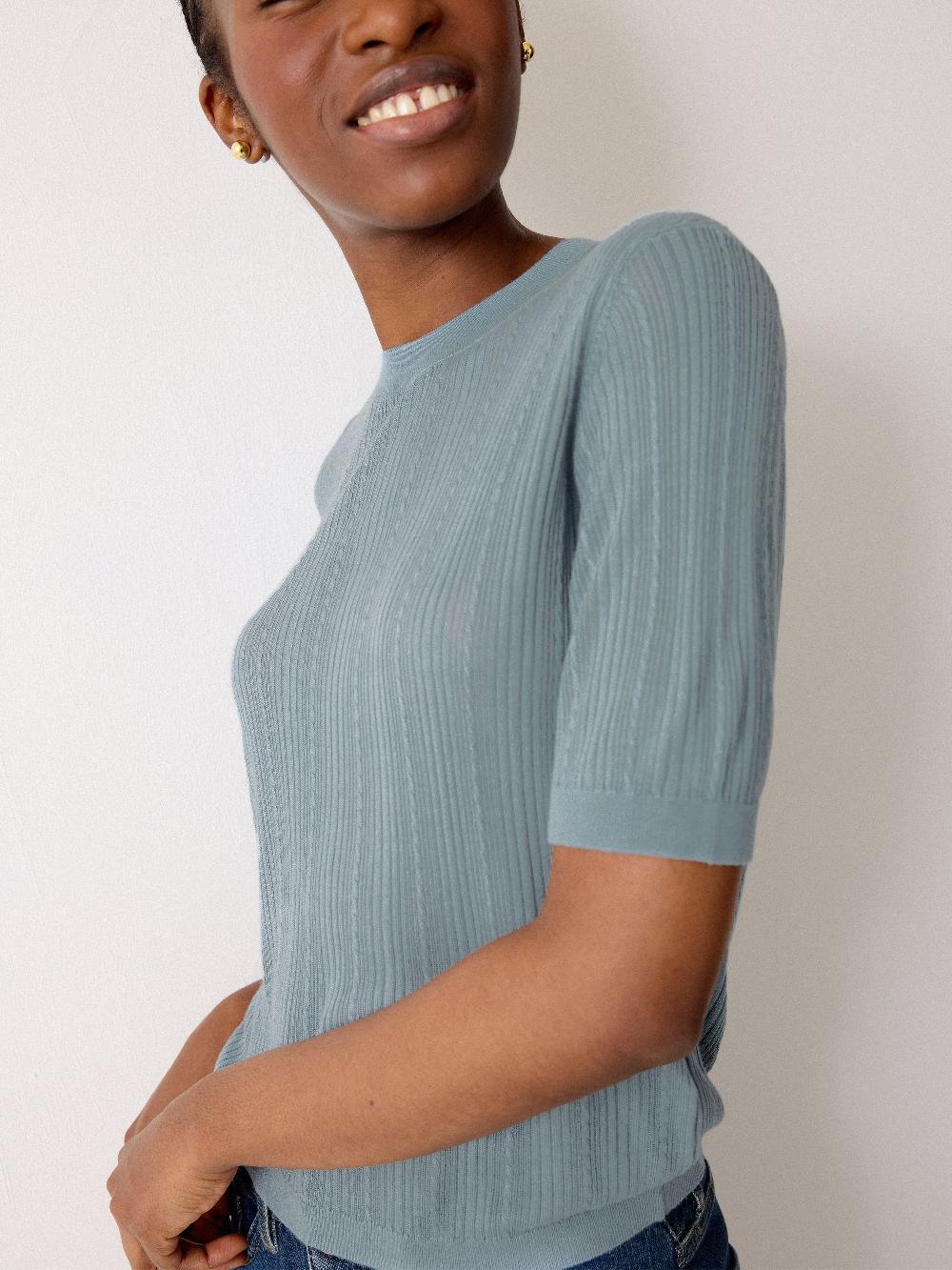 Jigsaw Fine Pointelle Cable T-shirt Blue