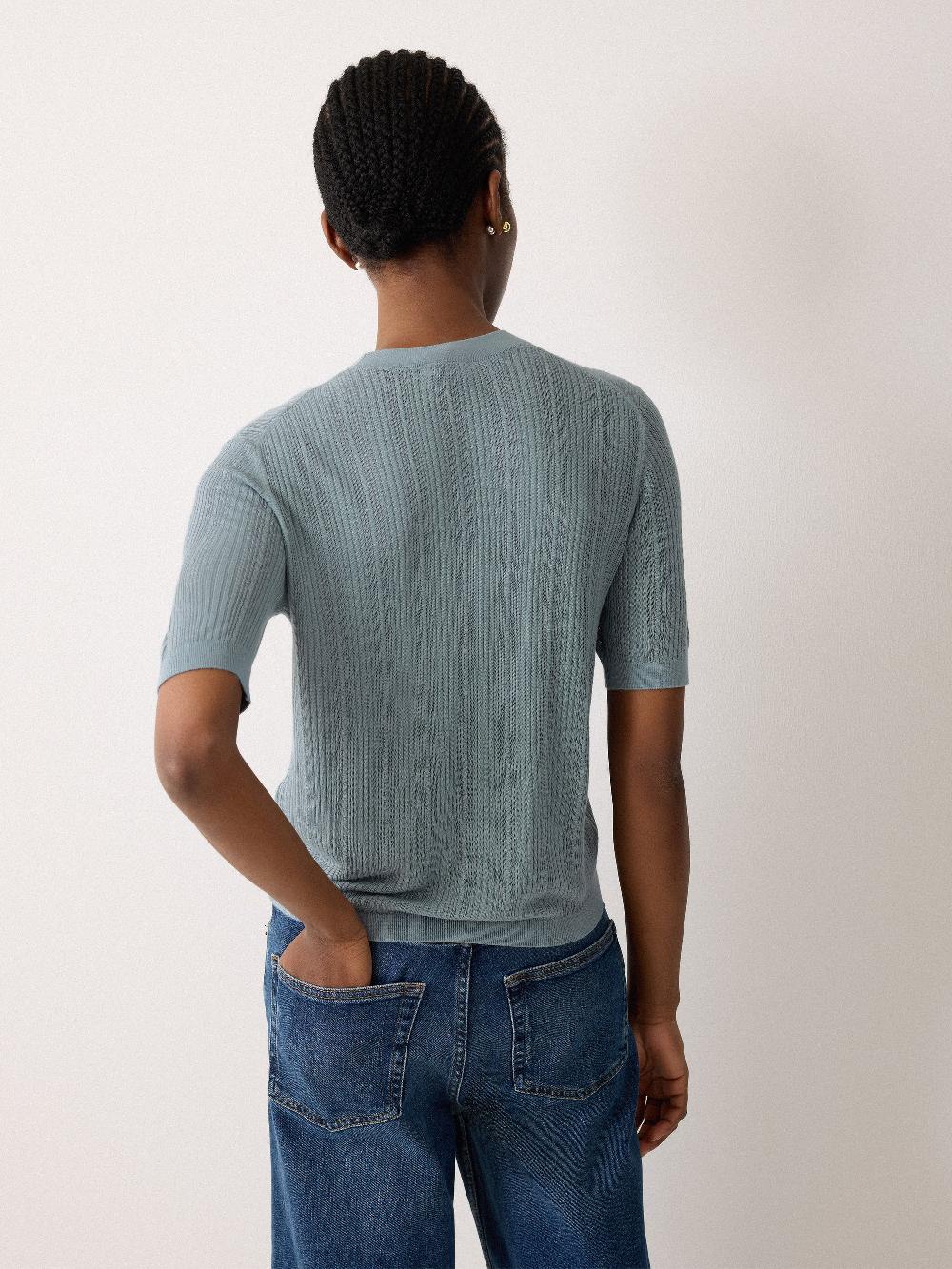 Jigsaw Fine Pointelle Cable T-shirt Blue