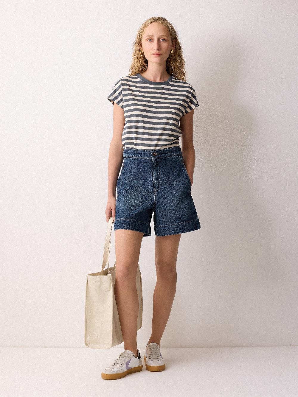 jigsaw Finton Denim Seam Detail Short Blue