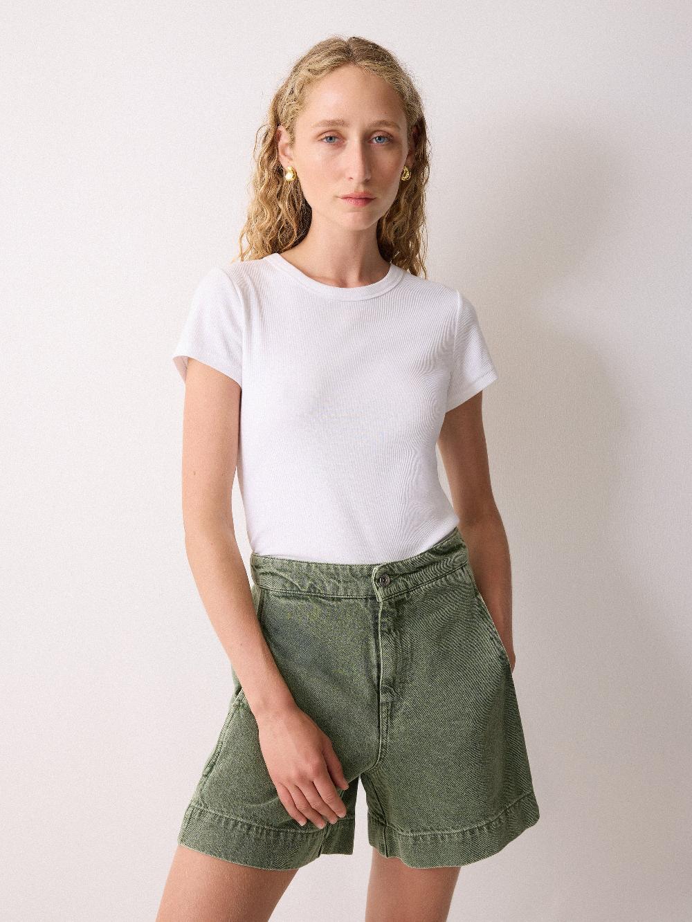 Jigsaw Finton Denim Seam Detail Short Washed Green