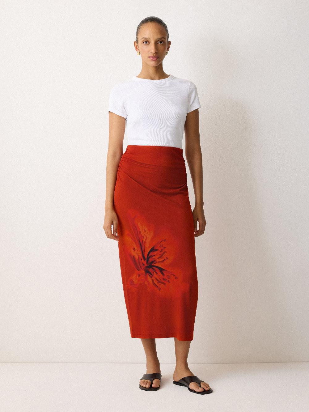 Jigsaw Fire Flower Jersey Skirt Red