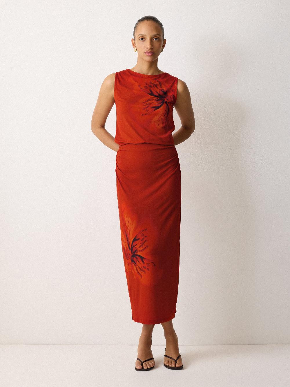 jigsaw Fire Flower Jersey Skirt Red