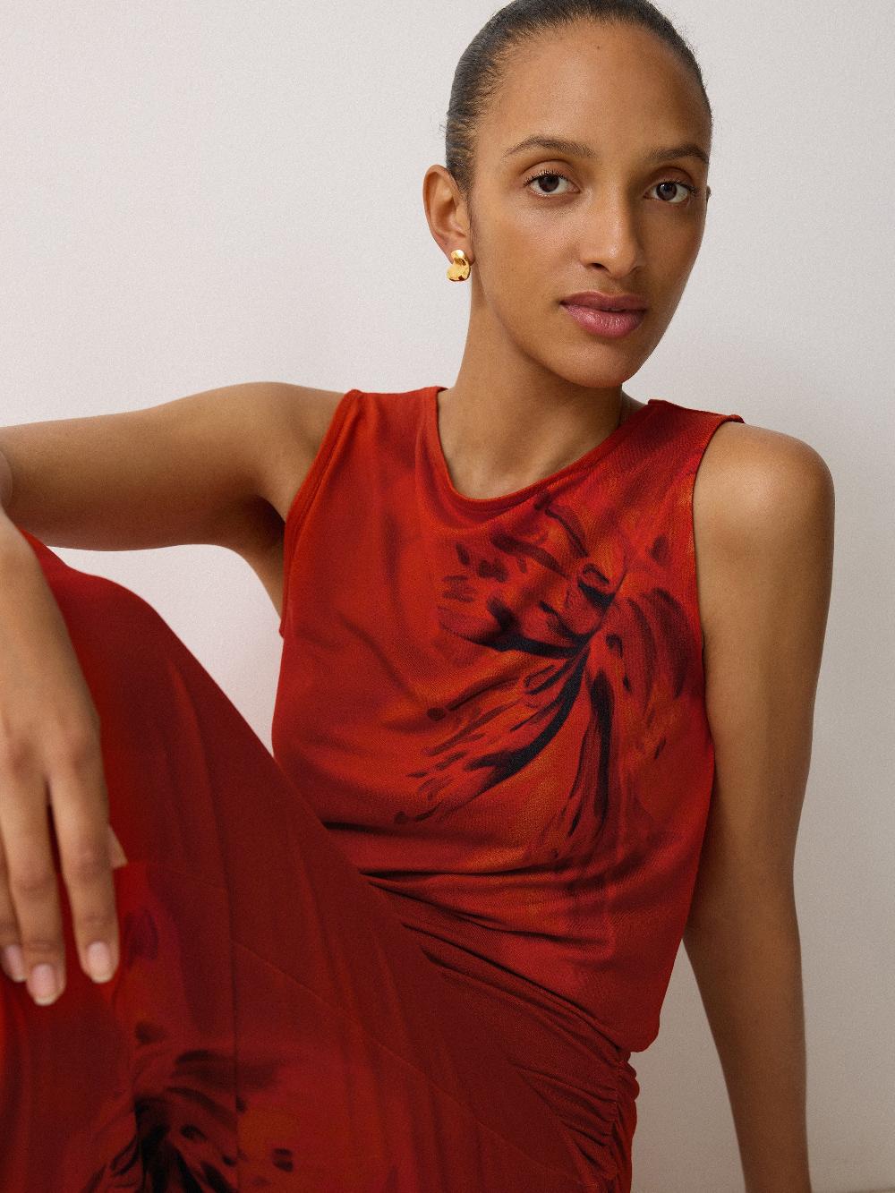 Jigsaw Fire Flower Jersey Top Red