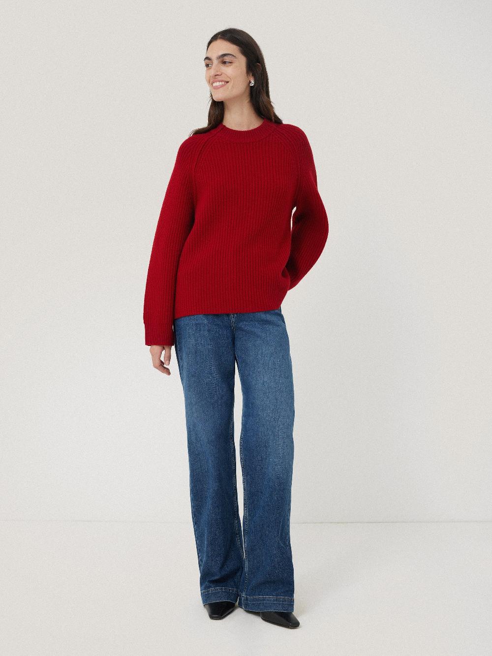 Jigsaw Fishermans Rib Crew Jumper Red