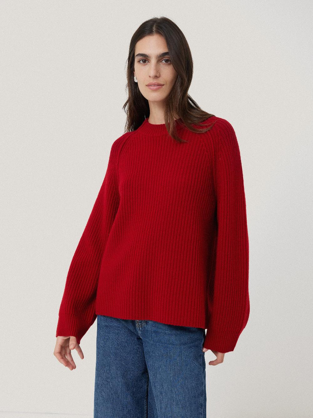 jigsaw Fishermans Rib Crew Jumper Red