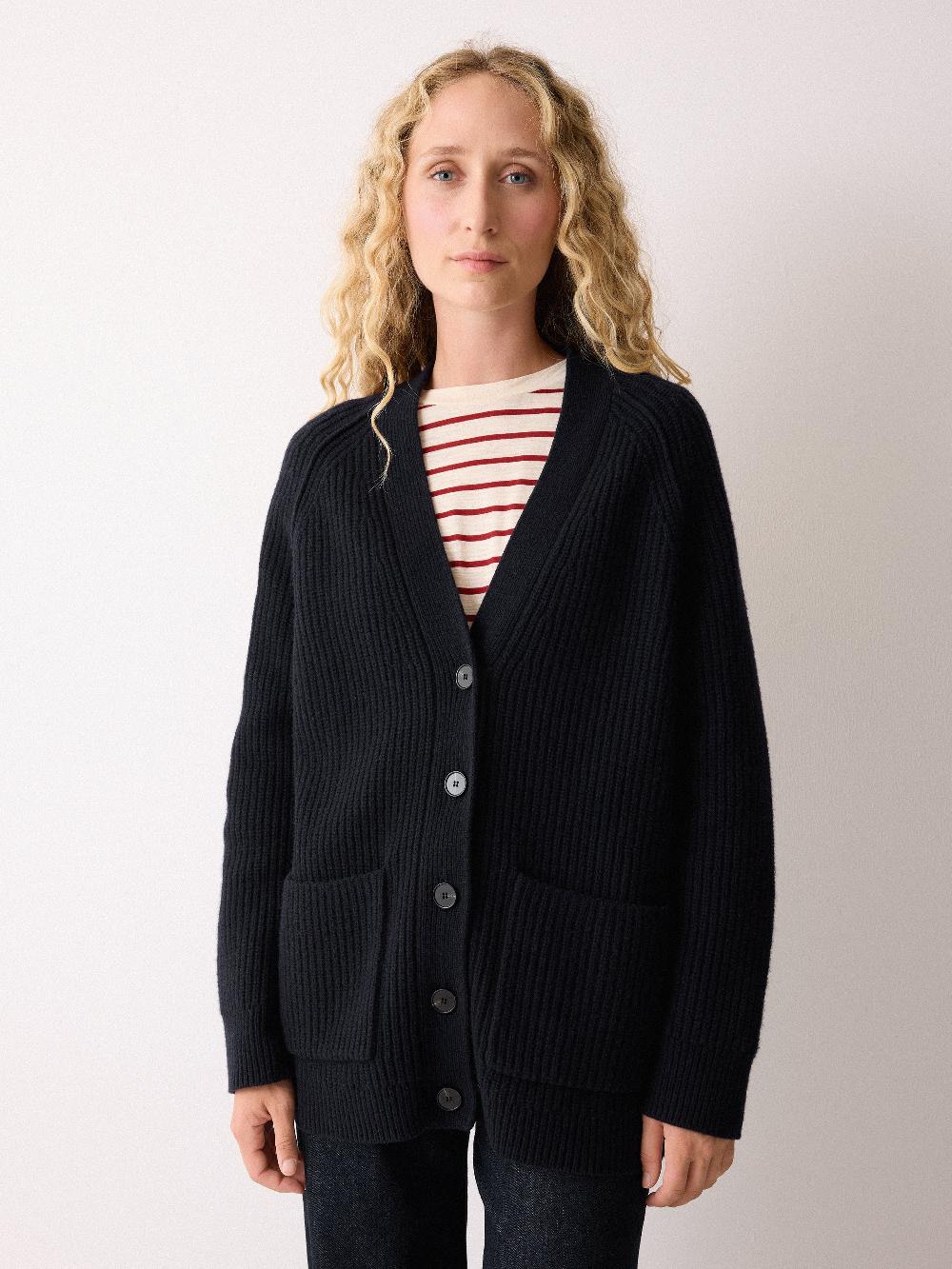 Jigsaw Fishermans Rib Merino Cardigan Navy