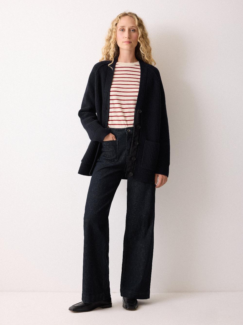 jigsaw Fishermans Rib Merino Cardigan Navy