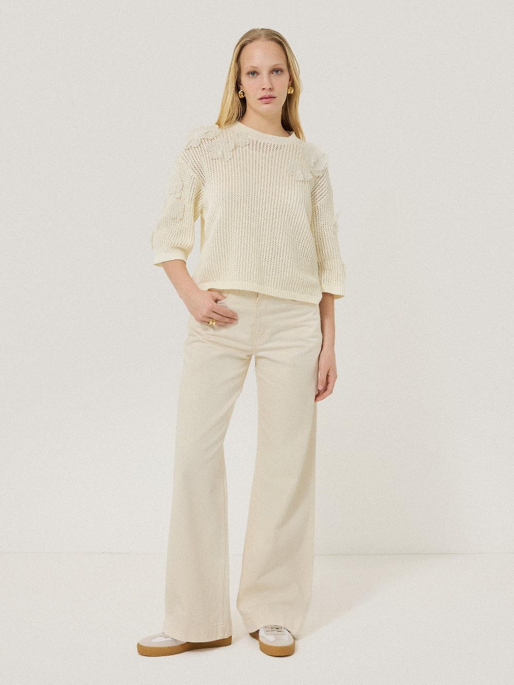 Jigsaw Floral Applique Knit Top Cream