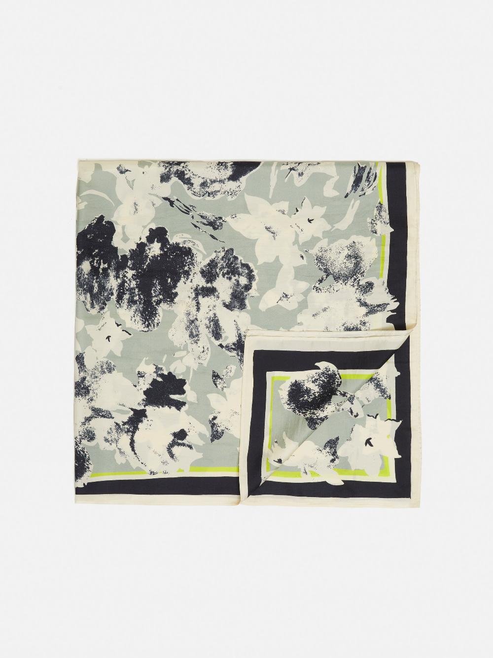 Jigsaw Floral Echo Silk Twill Scarf Grey