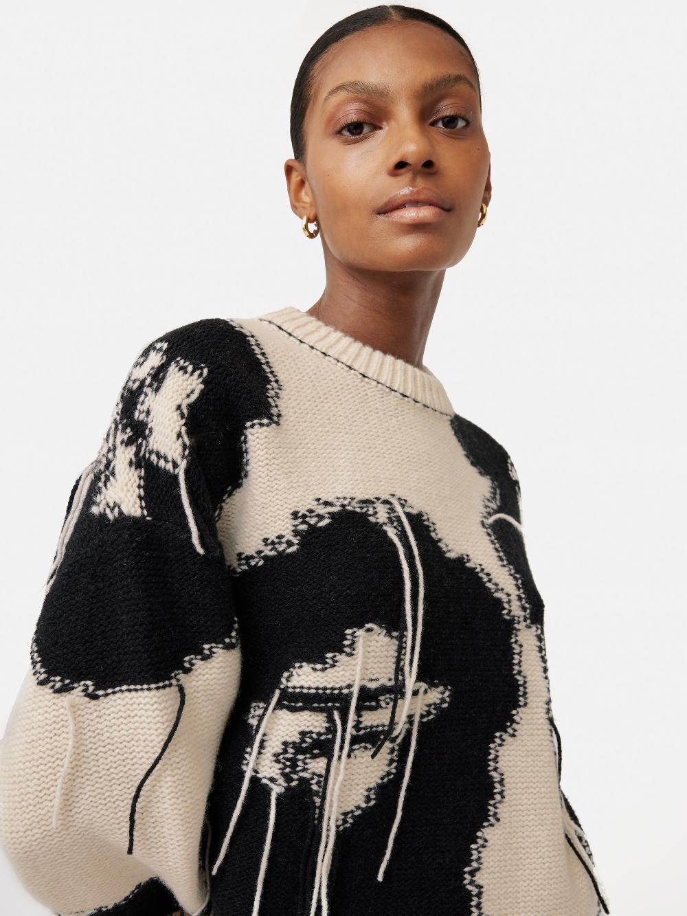 Jigsaw Floral Intarsia Jumper Monochrome