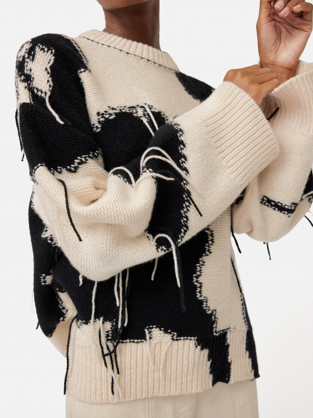 Jigsaw Floral Intarsia Jumper Monochrome