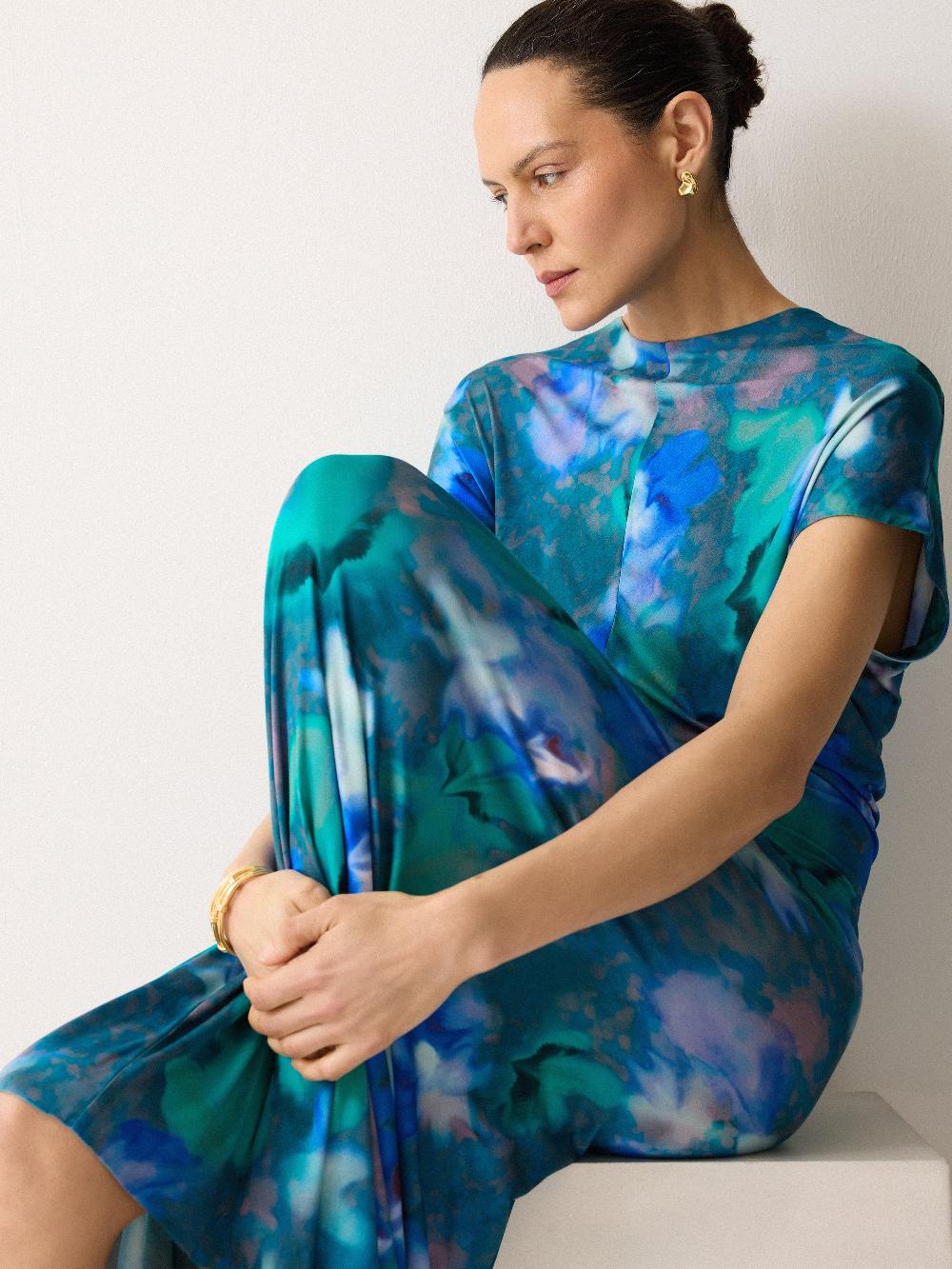 Jigsaw Floral Mist Jersey Dress Green