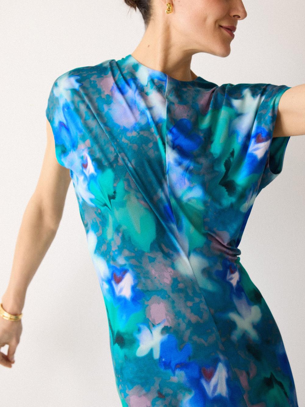 Jigsaw Floral Mist Jersey Dress Green