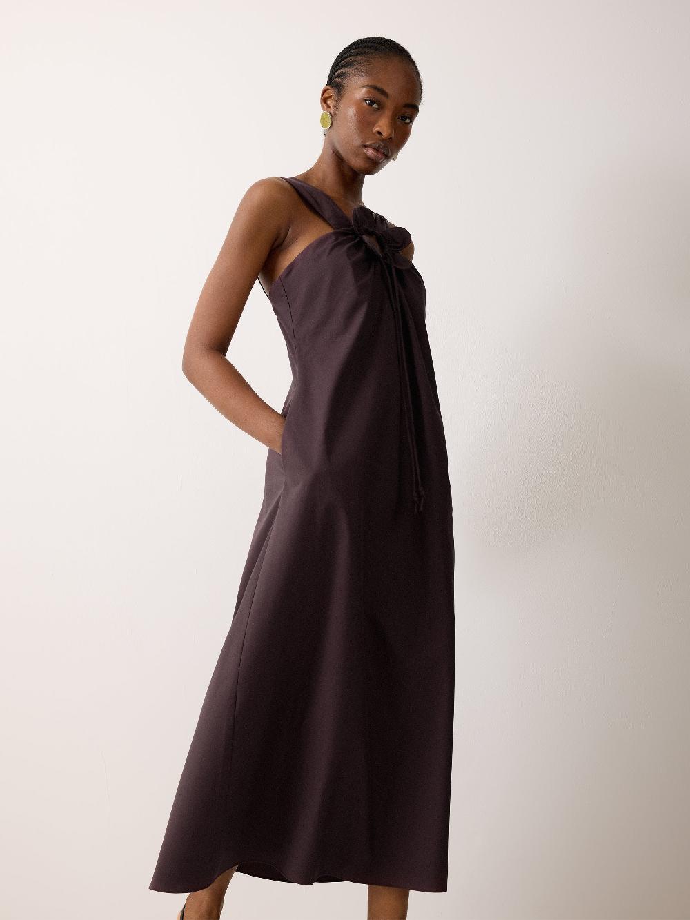 Jigsaw Flower Applique Cotton Dress Oxblood