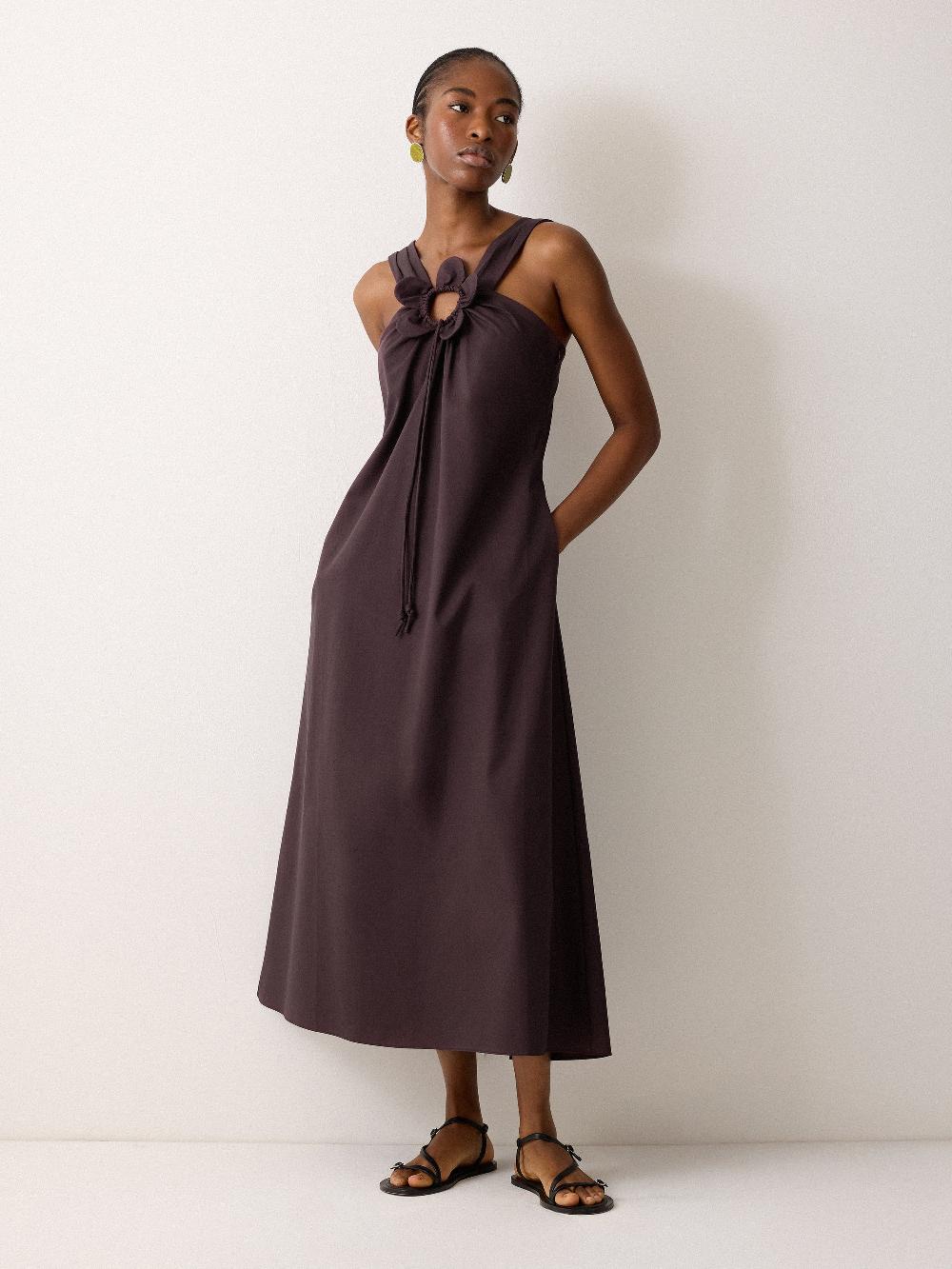 jigsaw Flower Applique Cotton Dress Oxblood