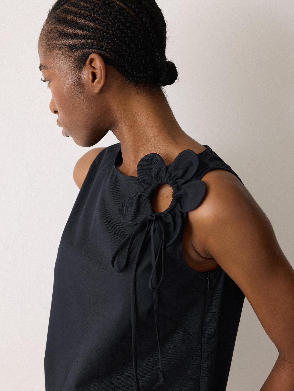 Jigsaw Flower Applique Cotton Top Navy