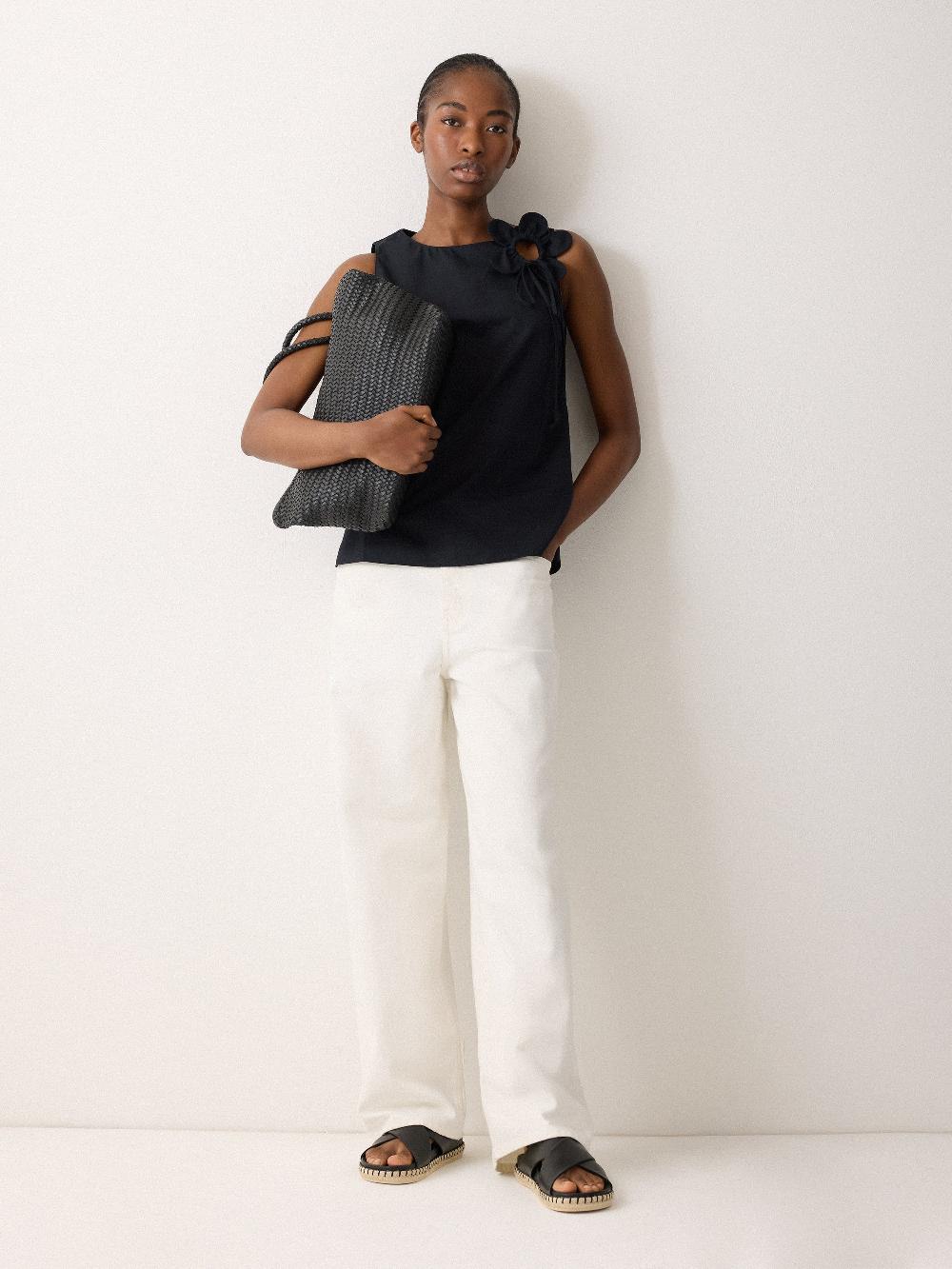 jigsaw Flower Applique Cotton Top Navy