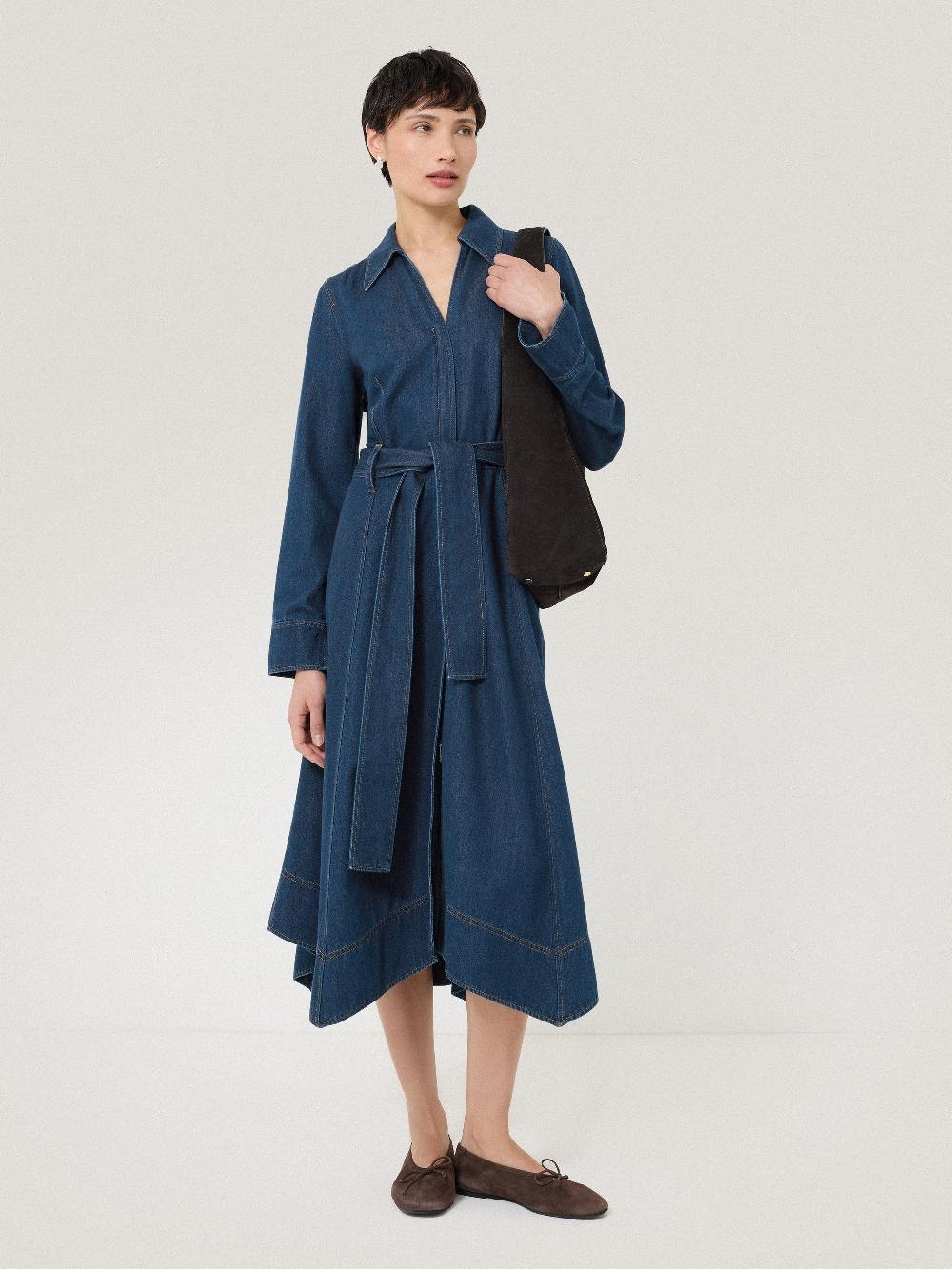 Jigsaw Fluid Denim Belted Shirt Dress Indigo