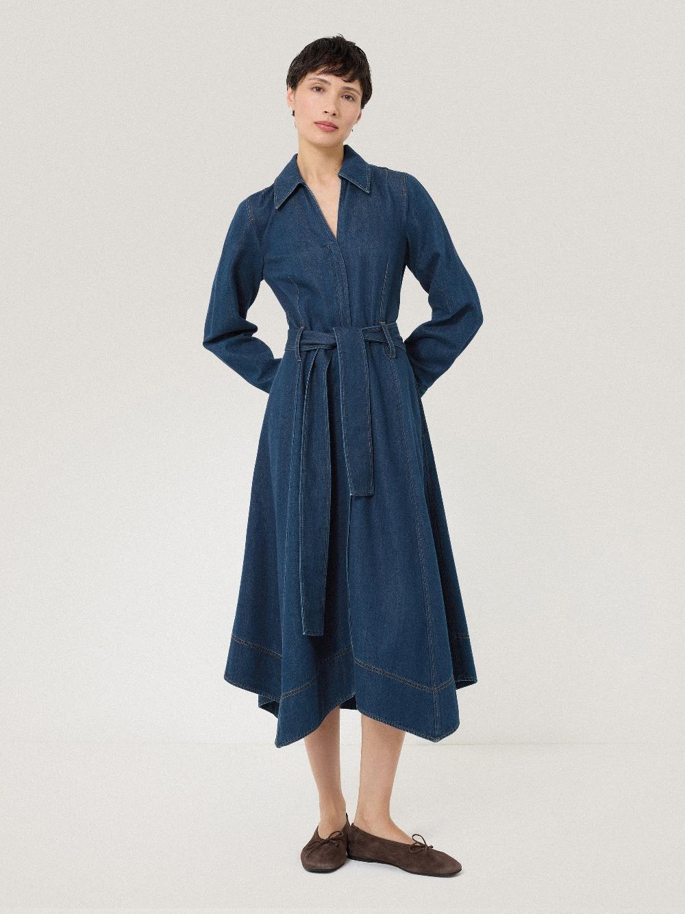 Jigsaw Fluid Denim Belted Shirt Dress Indigo