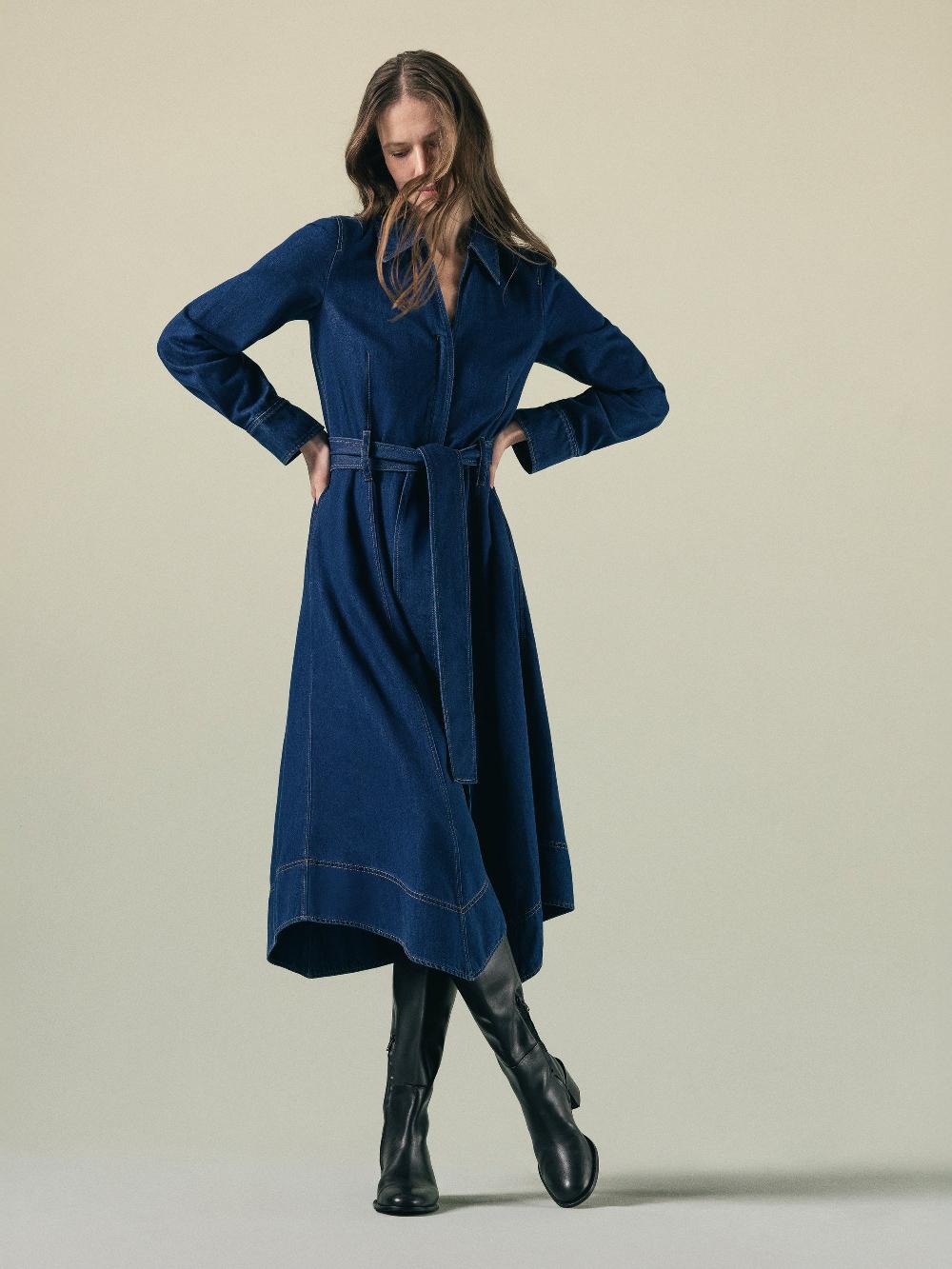 jigsaw Fluid Denim Belted Shirt Dress Indigo