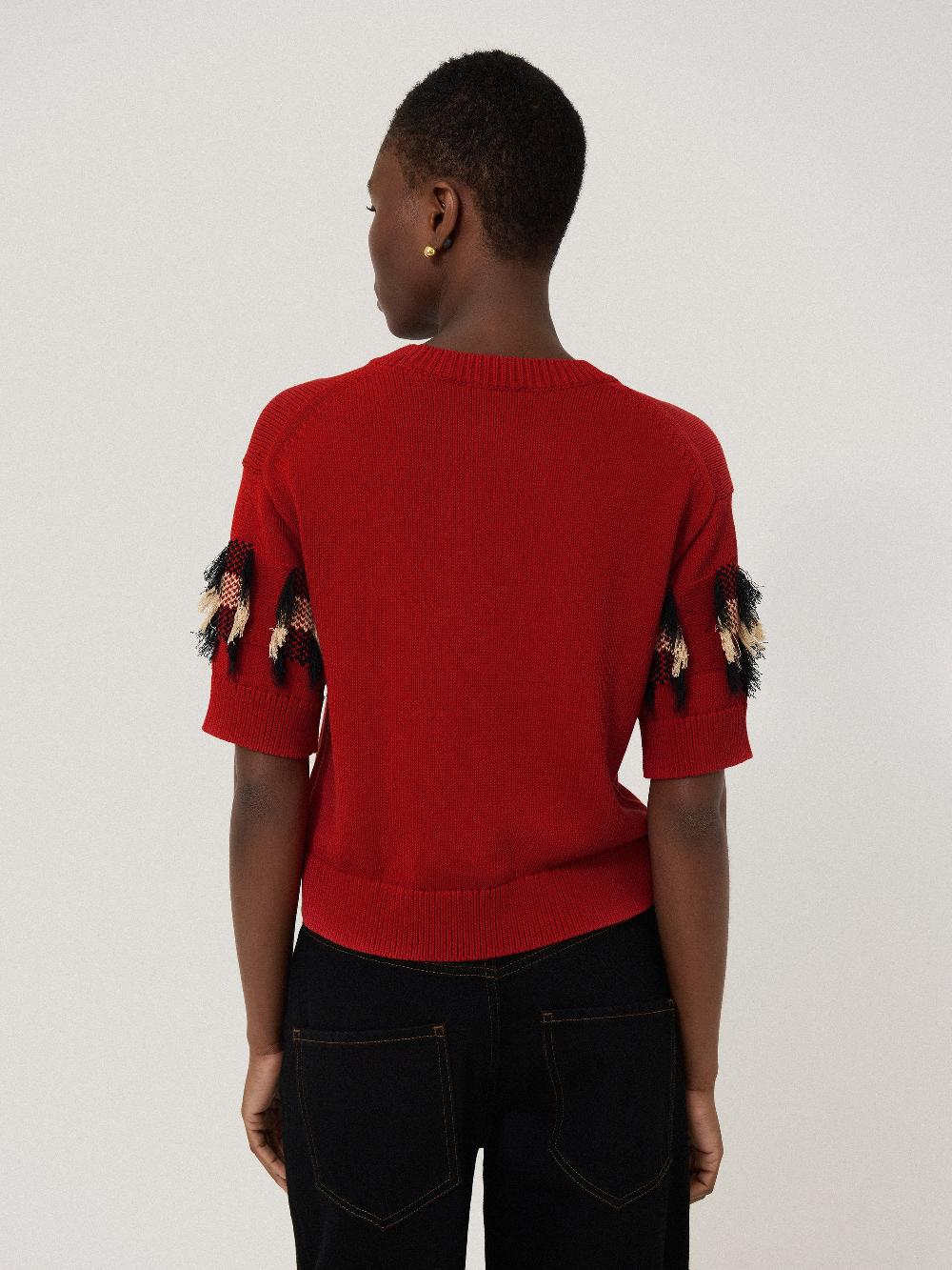 Jigsaw Fringe Jacquard Knit Top Orange